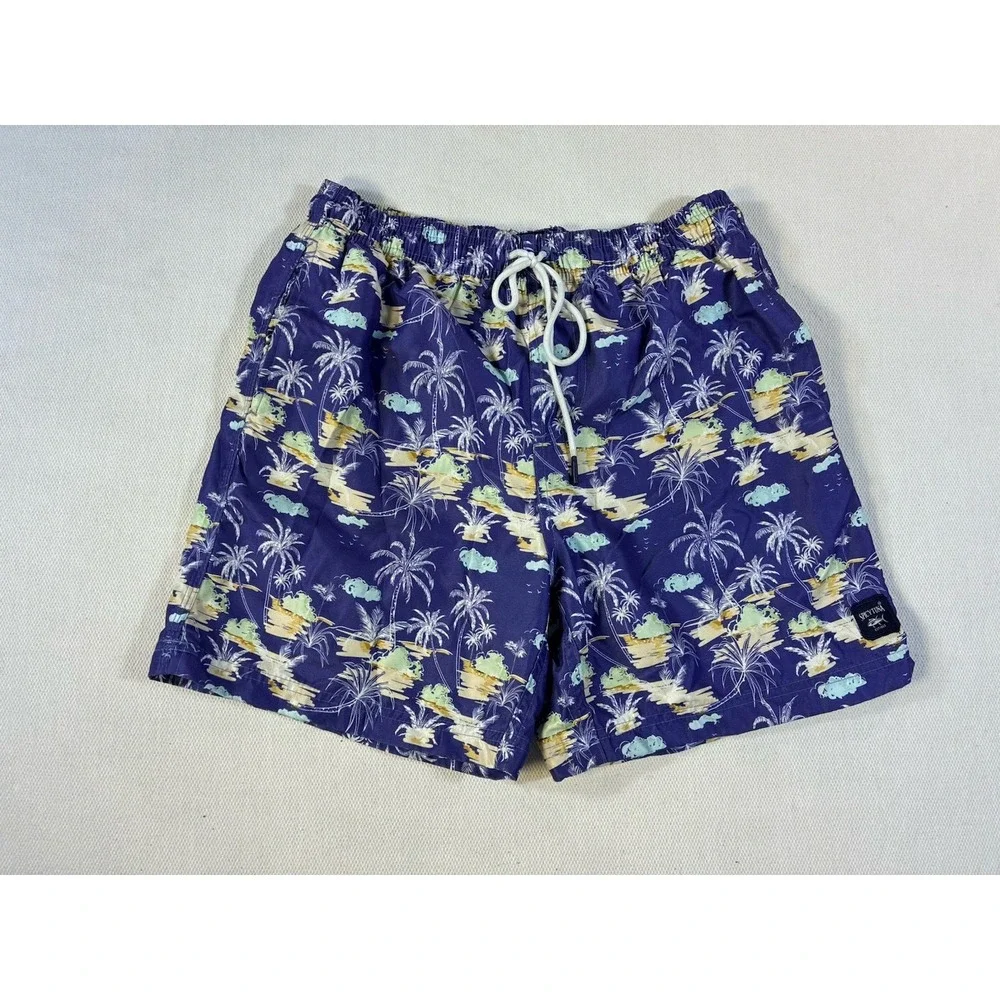 Spicy Tuna Men's Swim Trunks Size Medium Blue Tropical Palm Tree Board Shorts